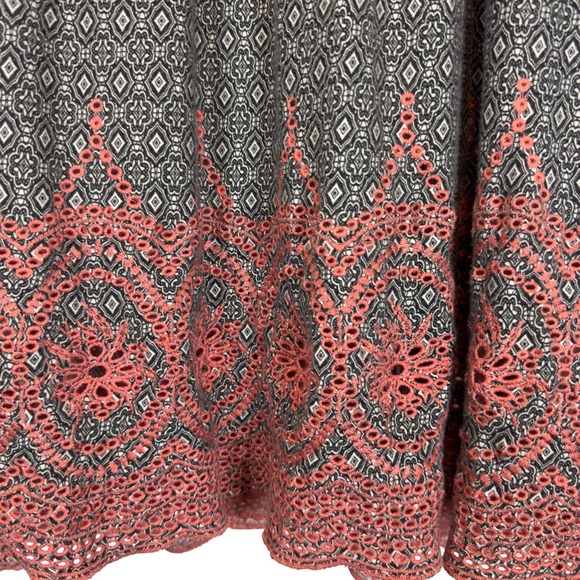 Peasant Blouse Size 1X Embroidered 3/4 Tie Sleeve Black Orange Cottagecore Top - Picture 5 of 10